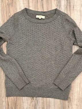 LOFT gray Metallic Textured Knit Crewneck Sweater Sparkly Shimmer